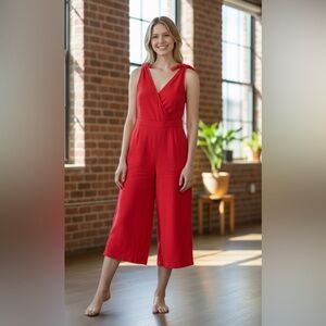 NWOT Level Eight Textured Crop Jumpsuit Tie Bow Detail Pockets Festive Small